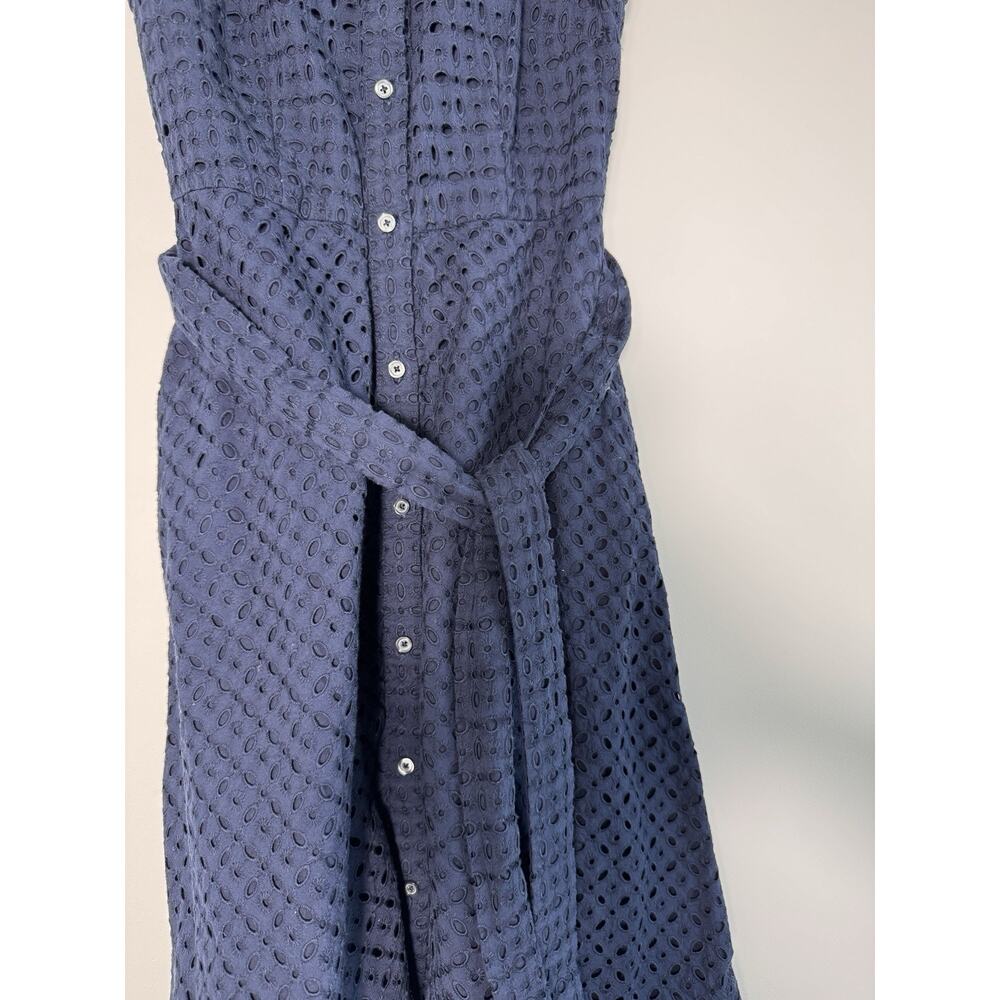 Boden Navy Eyelet Sleeveless Collared Button Belted Modest Preppy US 2R Knee - Picture 7 of 9